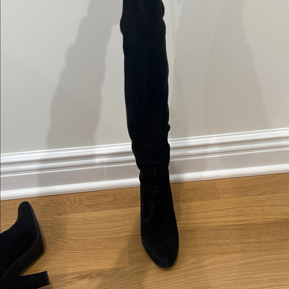 Stuart Weitzman Elegant Black Suede Highland Over-the-Knee Boots